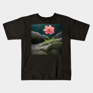 Pink Alpine Flower Growing Out of the Rocks Kids T-Shirt